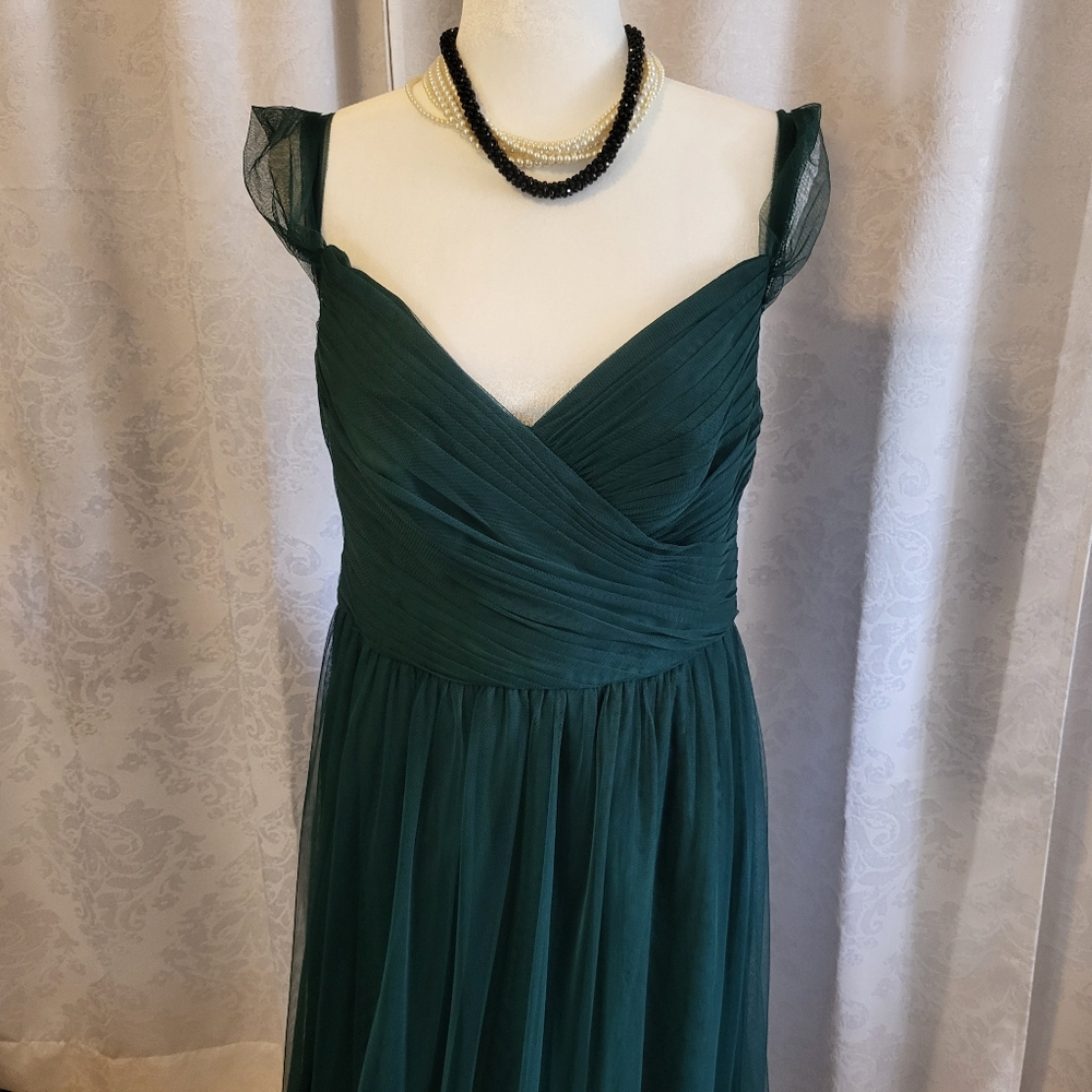 David's Bridal Womens Sleeveless Chiffon Dress, Size 12, Dark Green